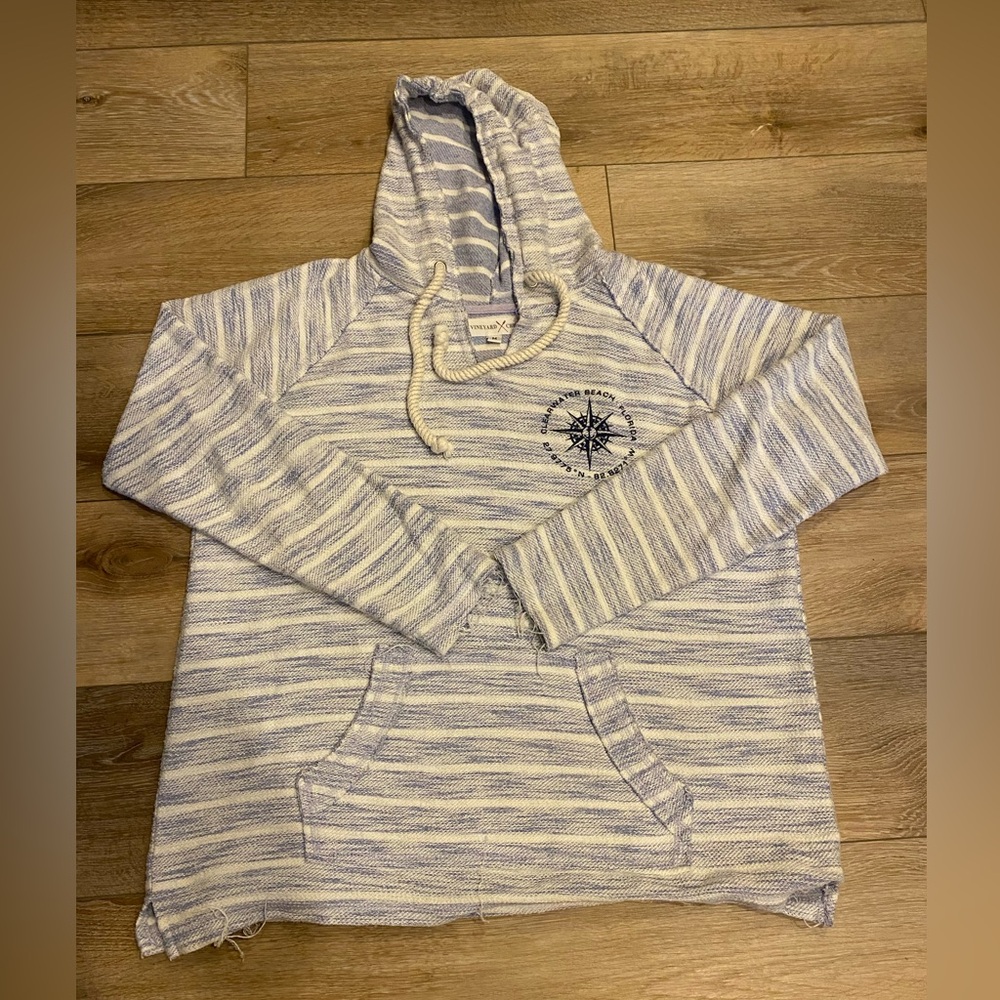 Vineyard Crew Women’s Hoodie Clearwater Beach Summer Wear Baja Blue White Medium